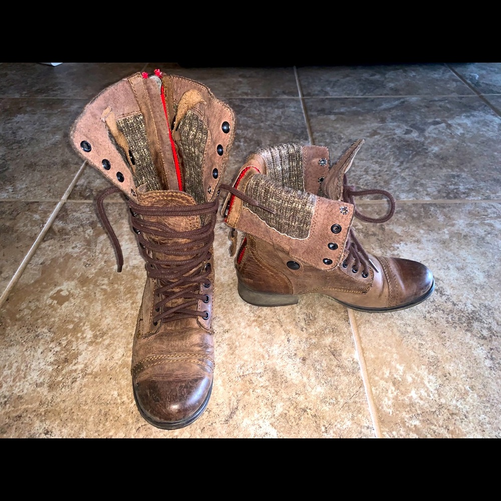 Steve Madden zip up/lace up brown combat boots